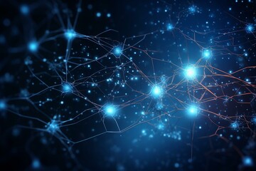Naklejka na ściany i meble Technology illustration with neuron network, connections and abstract backdrop. Generative AI