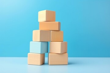 Bright wooden blocks on blue background for educational purposes. Generative AI