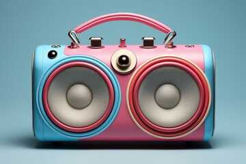 Retro pink and blue portable speaker. Generative AI