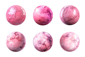 Generative AI, PNG set of 6 pink beautiful planet - obrazy, fototapety, plakaty