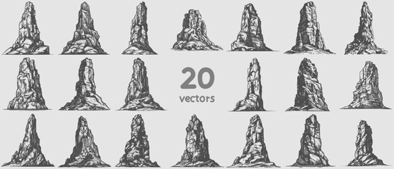 rocky steep cliff vector collection of simple monochrome images