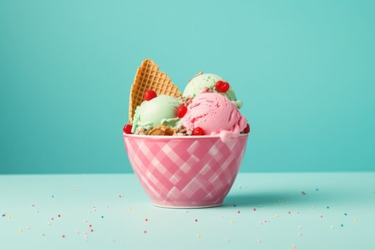 Ice Cream bowl themed background large copy space - stock picture backdrop