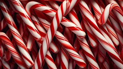 Gordijnen Christmas white and red candy canes background © Oksana