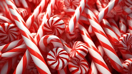 Gordijnen Christmas white and red candy canes background © Oksana