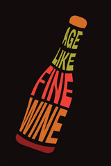 Drink , funny wine, alcohol, drinking design Trendy style hipster vector illustration, typographic poster with bottle of wine and a glass silhouette and quote. In vino veritas. Vintage t-shirt