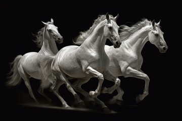 Obraz na płótnie Canvas Outline of stallions still, moving at a moderate pace, and dashing. Generative AI