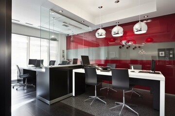 modern office with touches of red. Generative AI