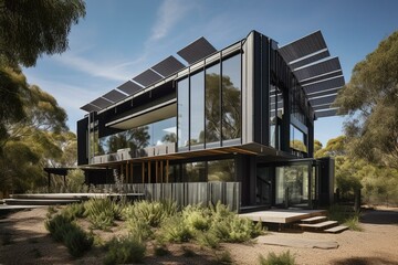 Fototapeta na wymiar Modern house with solar panels in South Australia. Generative AI