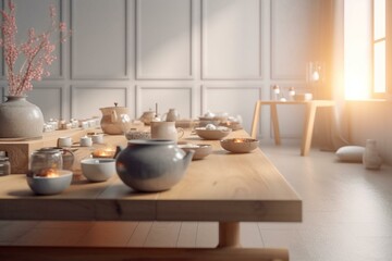 Fototapeta na wymiar 3D rendering of a relaxing tea gathering. Generative AI