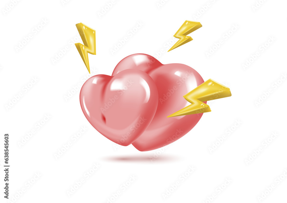 Poster vector icon of pink heart with lightning for valentines day in realistic 3d style. vector realistic 