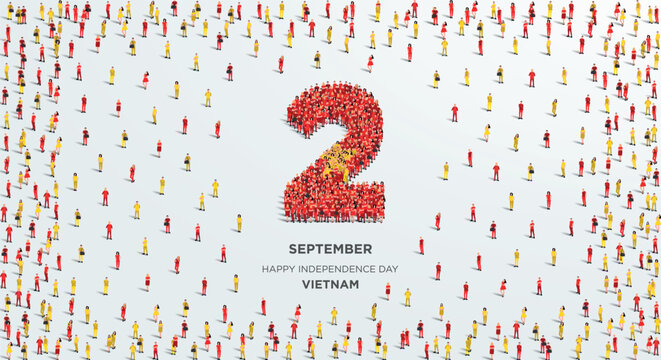 Happy Independence Day Vietnam. A large group of people form to create the number 2 as Vietnam celebrates its Independence Day on the 2nd of September. Vector illustration.
