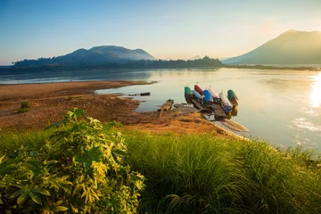 Poster Mekong river and mountain scenery in the morning,Kaeng Khut couple scenery, Chiang Khan, Thailand  © banjongseal324