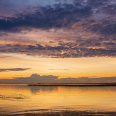 natural landscape with a beautiful sunset over the wide northern lake