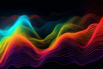 Digital motion glitch effect on a background of psychedelic waves. Cyberpunk, retro, 90s rave, neon. Generative AI