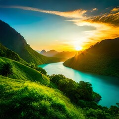 sunset in the mountains generated by AI