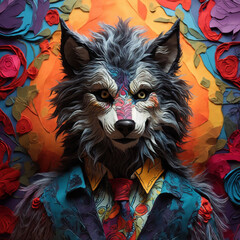 Frighteningly colorful werewolf with nice suit