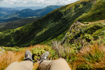 Fototapeta premium A tourist on the carpathian mountain