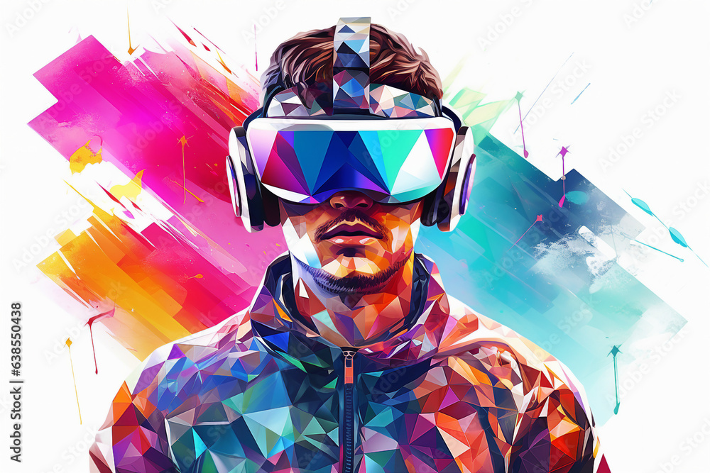 Aufkleber generative ai collage photo of gamer using device gadget for virtual reality simulation