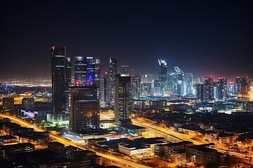 Night Cityscape: Skyscrapers Creating Urban Skyline