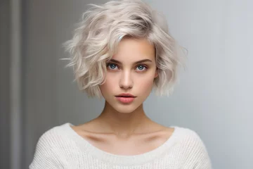 Photo sur Plexiglas Salon de beauté Generative AI picture portrait of young beautiful woman with short haircut styling