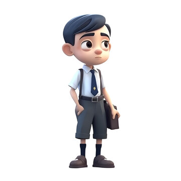 3D Render of a boy with suspenders and a briefcase
