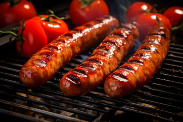 Grilled sausage in the grill image. Smoky grilled sausages