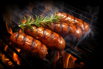Grilled sausage in the grill image. Smoky grilled sausages