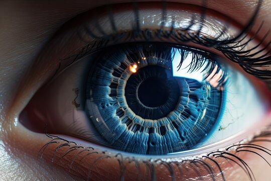 closeup of a human eye with futuristic VR contact lenses (Generative AI)