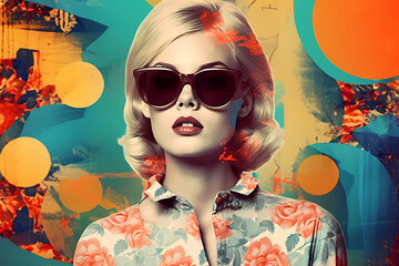Sunglasses and Sunshine: 60s Fashionista Captured in Vibrant Propaganda Style