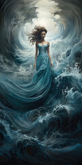 Woman standing in the middle of a storm, serene and calm while all about her is in turmoil.