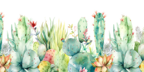 Beautiful watercolor pattern depicting cacti. Can be used in various design projects. Seamless Design Allows you to easily repeat and scale. Perfect for adding a touch of nature to any project.