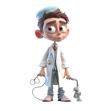 3D rendering of a cute cartoon doctor with a stethoscope