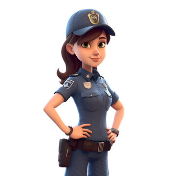 police woman on white background. 3d illustration with clipping path.