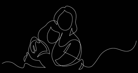 continuous line drawing vector illustration with FULLY EDITABLE STROKE - family life concept on black background