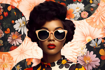 Summer Chic: Afro-Centric Propaganda Art Featuring a Trendy Woman in Shades