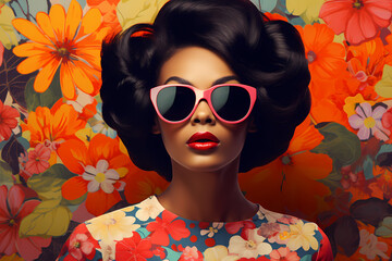 Empowering Afro Style: Woman Wearing 60s Sunglasses in Vibrant Propaganda Ar