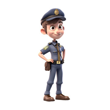 3D Render of Little Boy with Policeman hat and blue uniform