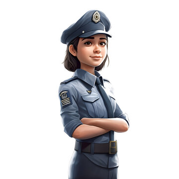 3D illustration of a young female police officer isolated on white background