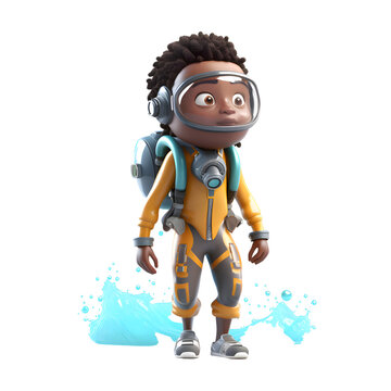3D Illustration of a Little Boy with an astronaut suit and helmet