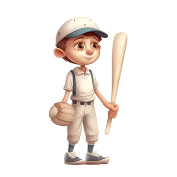Cute little boy with baseball bat and ball - 3d rendering