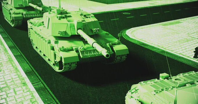 Tanks Pushing Through Fierce Resistance. Winter Time. War Related 3D Animation.