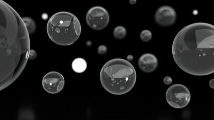 Glass and light balls on a dark background abstract composition. 