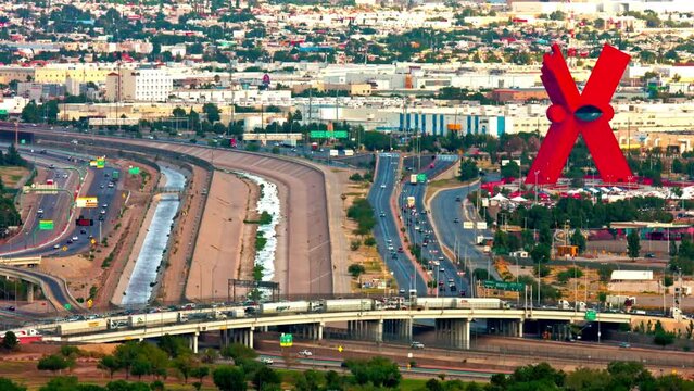 Border Crossing: Early Morning Traffic from El Paso, Texas to Ciudad Juarez, Mexico in 4k video