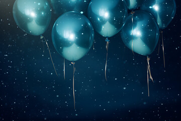 Blue balloons with sparkles high detailed background. Celebration, holiday, birthday party.