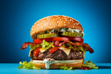 Big fastfood tasty restaurant burger hamburger cheeseburger Generative AI picture