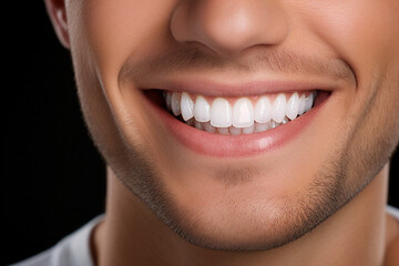 Generative AI concept close up cropped photo of man mouth with perfect white bright smile and healthy teeth