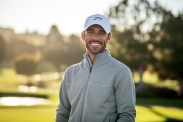 Portrait of smiling male golfer looking at camera on golf course