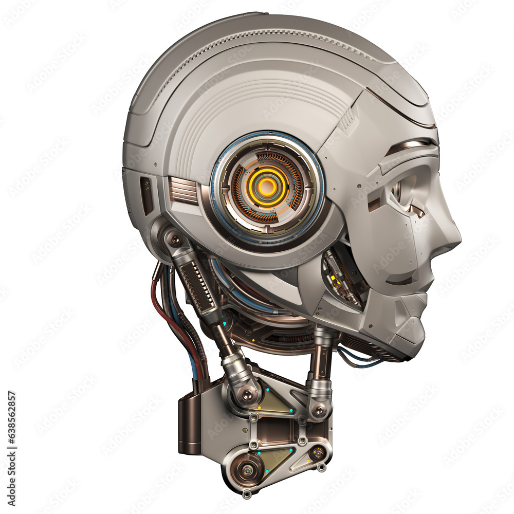 Poster futuristic cyber head or detailed robotic boy. side view isolated on transparent background. 3d rend