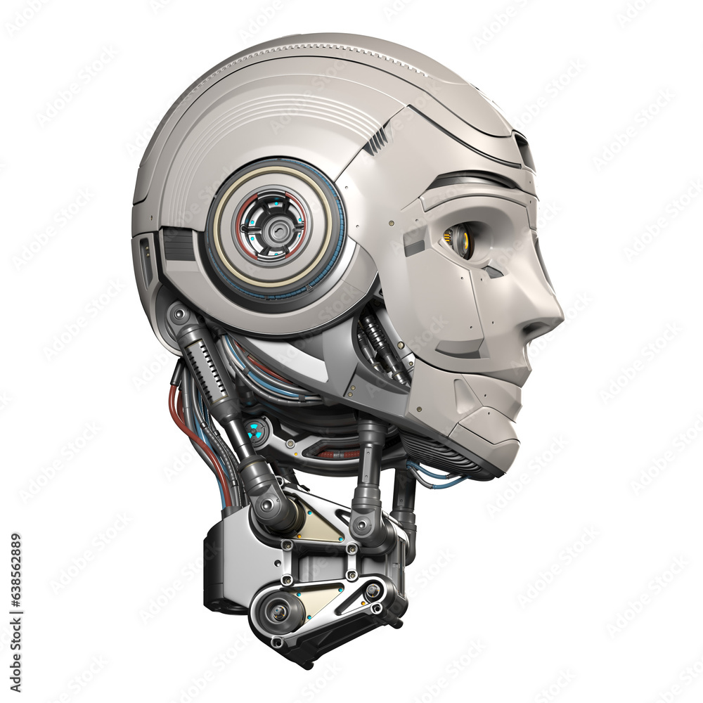 Poster futuristic cyber head or detailed robotic boy. side view isolated on transparent background. 3d rend