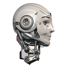 Futuristic cyber head or detailed robotic boy. Side view isolated on transparent background. 3d rendering